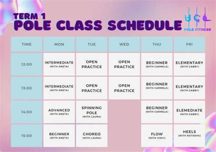 Class Schedule Carousel Pole Fitness