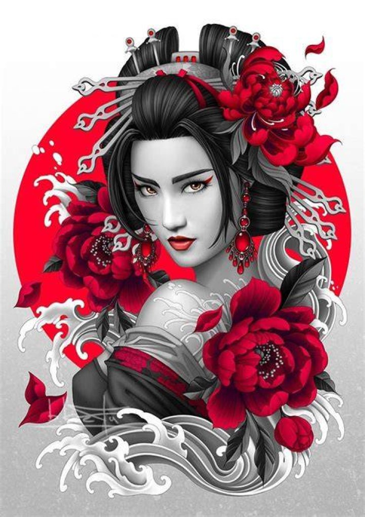 Sexy Red Print Geisha Girl Kimono Fancy Dress Costume
